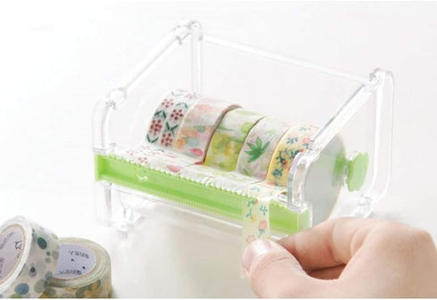 2pcs Portable Transparent Adhesive Tape Dispenser Cutter Desk Washi Tape Holder Storage Box Organizer Office School Stationery Supply (Beige)...