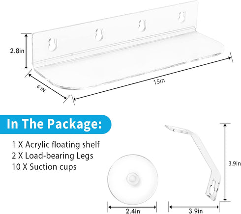 15 Inch Suction Cup Shelf for Plants Window, 6IN Extra Wide with Load-Bearing Brackets Window Shelf for Plants, Acrylic Window Sill Extender for G...
