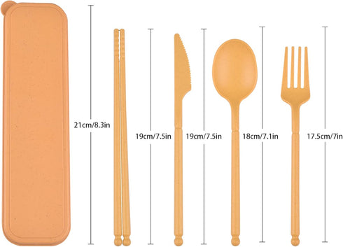 Travel Utensils with Case, Camping Utensil Set Rrusable Utensils Set with Case, Plastic Cutlery Set Forks Spoon Tableware, Portable Camping Cutler...