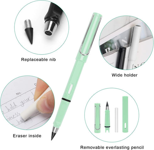 3pcs Everlasting Pencil Unlimited Inkless Pencil,Reusable Everlasting Pen with Eraser with 6pcs Nibs,Erasable Infinite Pens for Student Artist Wri...
