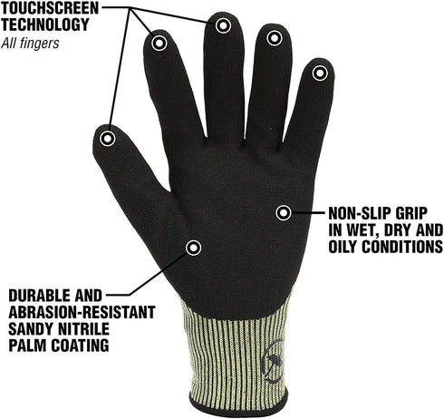 Flexzilla Pro GC160PL Cut Resistant Sandy Nitrile Dip Gloves, ANSI Level 5, Black/ZillaGreen, Large...