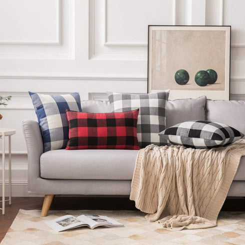 MIULEE Pack of 2 Classic Farmhouse Buffalo Check Plaids Polyester Linen Soft Soild Square Throw Pillow Covers Grey and White Home Decor Outdoor Cu...