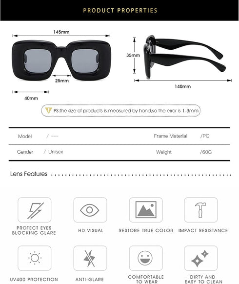 Cute Square Inflated Sunglasses for Women Men Chunky Candy Color Glasses Y2K Hip Hop Punk Shades...