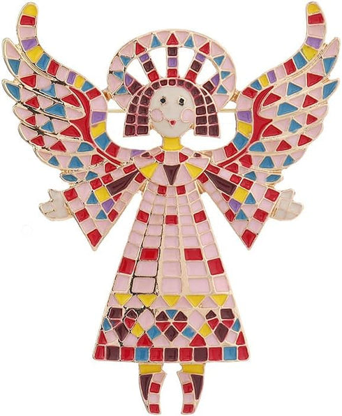 Vintage Colourful Angel Brooch Pin for Women Geometric Golden Enamel Cartoon Wing Lapel Pins Cute Dress Accessories Birthday Christmas Wedding Jew...