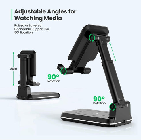 2 in 1 Wireless Charger, Dual Wireless Charging Desk Phone Stand,10W Qi Fast-Charging Foldable Tablet Stand for iPhone 12/11/MAX/XS/XR/X/8,AirPods...