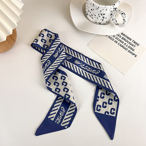 Retro small silk scarf girl heart spring and summer narrow ribbon headband headband bag decoration long scarf headdress (blue hair band 5pcs)...