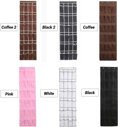 24 Pockets Over The Door Hanging Shoe Organizer, 12 Large Mesh Pockets Closet Holder Hanger Storage Bag Rack with Hook (B-Black2)...