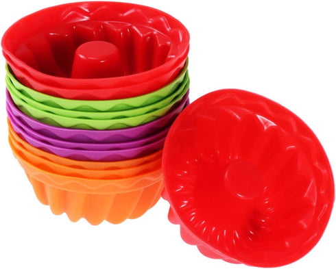 12Pcs Silicone Fluted Cake Mould Non-Stick Round Baking Pan for Cake Gelatin Mousse Bread (2.55 * 2.55 * 1.18 Inch)...