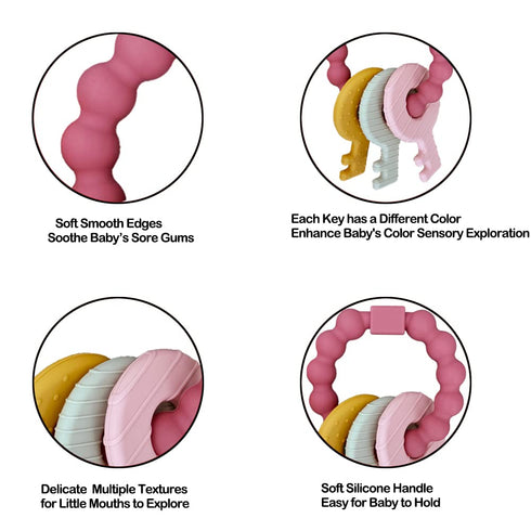 Baby Teething Keys Toys 3 to 12 Months,Infants Toddler Sensory Chew Toys,Teether Toys for Baby Girl-Soft & Raised Texture to Soothe Gums,BPA Free ...