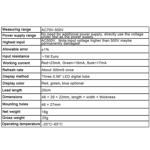 YSY 1Pcs AC 70V-500V Mini Digital Voltmeter 2-Wire Blue LED Display Panel Voltage Test Meter (Blue, AC 70-500V)...