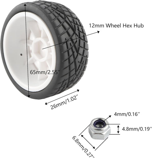 4PCS 12mm Hub Wheels Tires Set 1:10 1:12 1:16 Off Road RC Cars Rubber Tires Set for HSP 94122 94123 94103 3850 3851 FW06 RC Cars(White)...