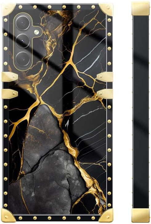 DAIZAG Case Compatible with for Samsung Galaxy A15,Black Gold Natural Marble Pattern Phone Case for Girl Women Golden Square Soft Shockproof Cover...