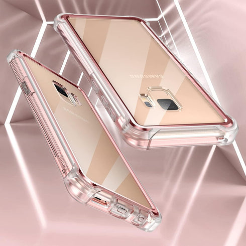 Dexnor Compatible with Samsung Galaxy S9 Case with Screen Protector Electroplated Frame Clear Back Cover Rugged 360 Full Body Protective Shockproo...