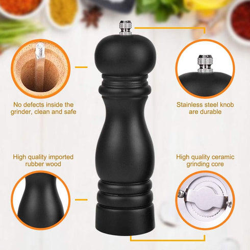 Premium Salt and Pepper Grinder Set of 2, Wood Salt and Pepper Shakers with Ceramic Core, Refillable Manual Sea Salt Pepper Mill Adjustable Coarse...