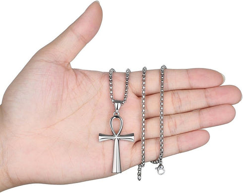 Stainless Steel Coptic Ankh Cross Religious Pendant Necklace for Men Women, 20-24 Inches Chain...