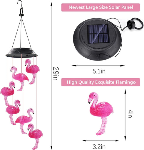Flamingo Solar Wind Chimes for Outside, Waterproof LED Solar Powered Memorial with Lights, Housewarming Gifts for Garden Outdoor Patio Yard Lawn D...