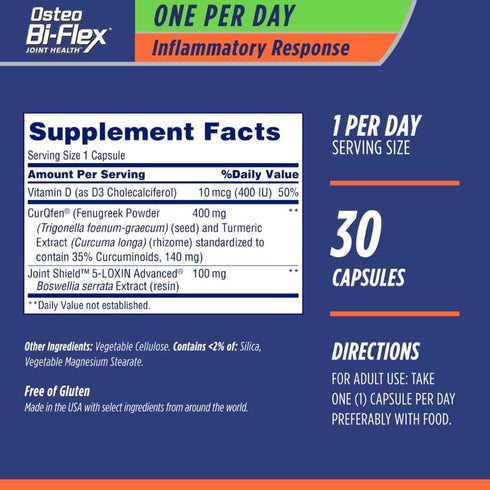 Osteo Bi-Flex One Per Day + Inflammatory Response Joint Health Supplement, Capsules, 30 Ct...