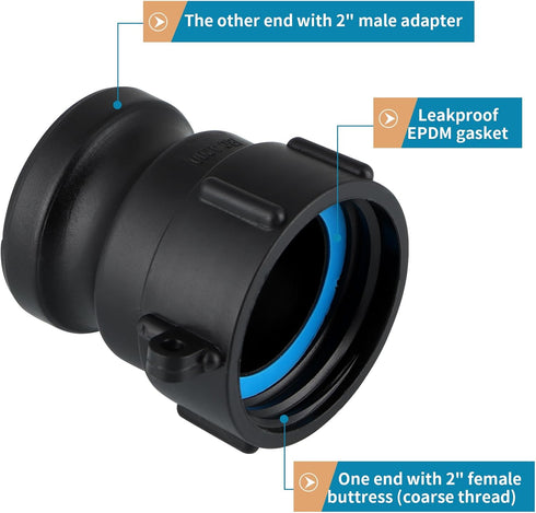 IBC Tote Adapter, Cam and Groove Fitting (2" Female Buttress Thread x 2" Male Adapter)...