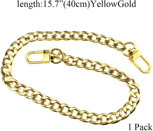 HAHIYO Purse Chain Strap 15.7 Inches Yellow Gold for Shoulder Cross Body Sling Handbag Clutch Replacement Comfortable Flat 0.4" Wide 2.4mm Extra T...