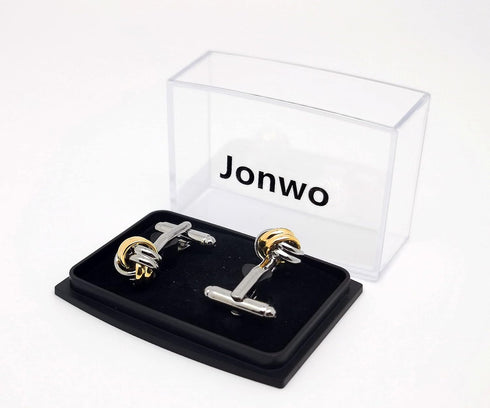 2 Tone Gold & Sliver Knot Cuff Links for French Tuxedo Shirt Stainless Steel Metal Shirt Cufflinks In Gift Box for Anniversary...
