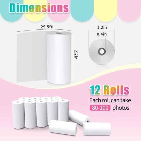 12 Rolls Instant Print Camera for Kids Refill Print Paper - Hikkon Thermal Print Paper Rolls Photo Print HD Printing for Most Kids Instant Camera ...