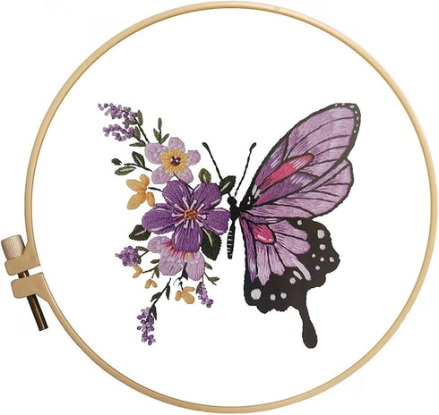 Butterfly Embroidery Kit for Adults Beginners Stamped Cross Stitch Kits with Butterfly Pattern Stamped Embroidery Cloth Hoops Threads Needles Easy...