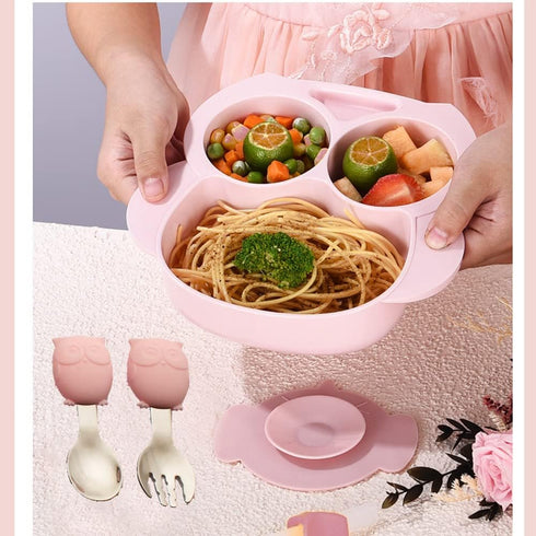 Owl Toddler Flatware Kid Fork and Spoon Set, Baby Spoons Self Feeding Baby (pink)...
