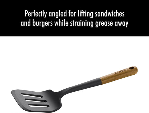 STAUB Silicone Spatula Turner, Perfectly Angled for Lifting Pancakes, Sandwiches and Picking up Veggies Durable BPA-Free Matte Black Silicone, Aca...