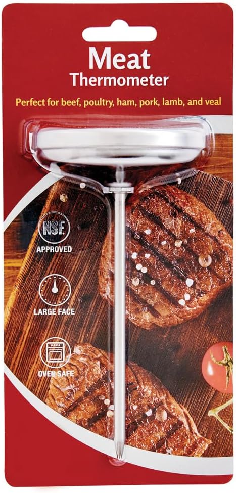 HIC Kitchen Roasting Meat Thermometer, Oven Safe, Large 3-Inch Easy-Read Face, Stainless Steel Stem and Housing...