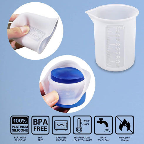 Moukiween 10pcs Silicone Measuring Cups for Resin,100ml Mixing Cups for Resin DIY Craft Jewelry Making Paint Pouring Cup, Non-Stick Clearer Precis...