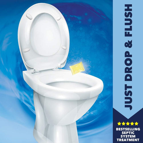 ONE FLUSH - Septic Tank Treatment Packets, 6-Month Supply of Easy-Flush Bacteria & Enzyme Packets - Proactive Prevention for Sewage Backups, Made ...
