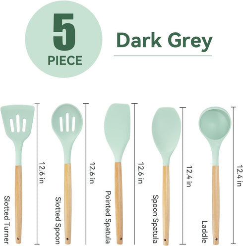 Kitchen Utensils Set, 5 Pcs Non-Stick Silicone Kitchen Cooking Utensils with Wooden Handle, Kitchen Spatula Cookware Utensils Set, Heat Resistant ...