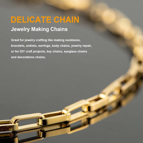 KYUNHOO 16.4 Feet/5M Gold Plated Box Chain Bulk Stainless Steel Jewelry Making Chains 3MM Thin Square Link Jewelry Chains for Necklace Bracelet DI...