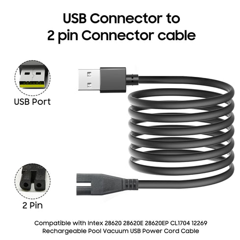 DC Vacuum Charging USB Cable Compatible with Intex 28620 28620E 28620EP CL1704 12269 Handheld Cleaning Above Ground Swimming SPA Pool Rechargeable...