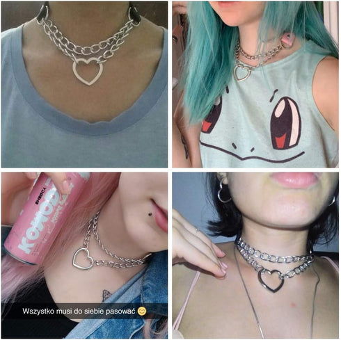 Women Heart Leather Choker Collar Necklace Goth Punk Rock Leather Pendant Necklaces...