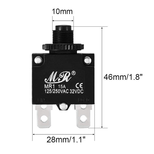 uxcell 2Pcs Thermal Overload Protector AC 125/250V 15A Push Button Reset Circuit Breaker...