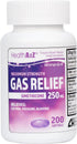 HealthA2Z® Gas Relief Simethicone 250mg | Maximum Strength | Fast Gas Relief | Relieve Symptoms Naturally (200 Softgels (Pack of 1))...