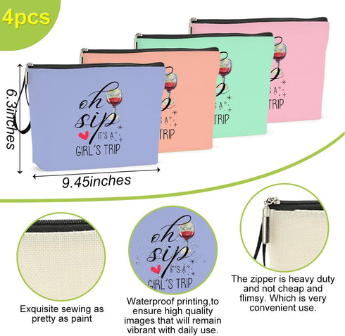 4Pcs Girls Trip Gifts Favors Weekend Bag Funny Makeup Bag Girls Weekend Gifts Friendship Gifts Weekender Bags for Women Girls Bridesmaid Cosmetic ...