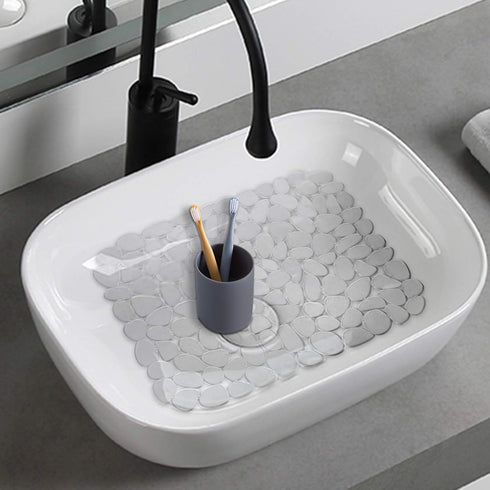 Sink Mat, 2Pcs Adjustable PVC Clear Pebble Sink Protector for Stainless Steel or Porcelain Sink, Dish Drying Mat for Bathroom Kitchen Sink Counter...