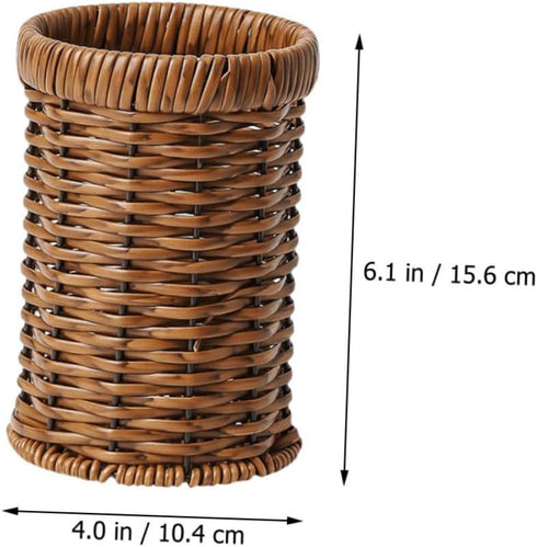 Imitation Rattan Chopstick Holder Rattan Silverware Utensil Drying Rack Silverware Dryer Rack Wicker Pencil Brush Cup Woven Utensil Holder Flatwar...