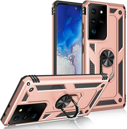 Military Grade Drop Impact for Samsung Galaxy S21 Ultra Case Galaxy S21 Ultra 5G Case Metal Rotating Ring Kickstand Holder Armor Heavy Duty Shockp...