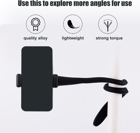 2pcs Stroller Phone Holder, Flexible Cell Phone Stand Stroller Cell Phone Mount with Anti-Slip Arm Grip Alloy Phone Clamp for Stroller Handlebar D...