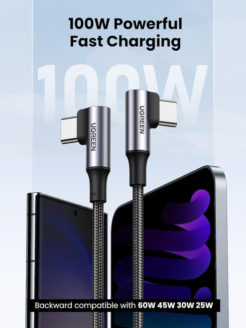 UGREEN 100W USB C to USB C Cable, 90 Degree Type C Cable for iPhone 15/15 Plus/15 Pro/15 Pro Max, MacBook Pro 2022, iPad Pro 2022, Samsung Galaxy ...