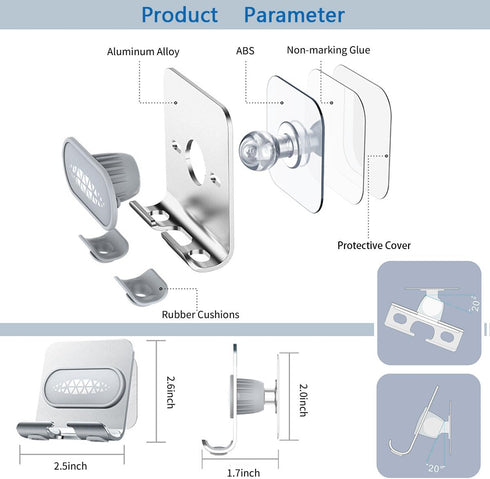 Shower Phone Holder with 2PCS Adhesive Stickers,Wall Mount Phone Stand for Bathroom,Kitchen,Office and More,Compatible with Smartphone (Silver?Gra...