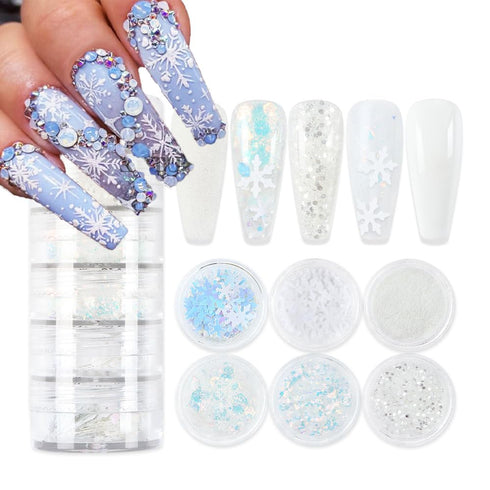 Christmas Nail Glitter Sequins White Nail Glitter Powder 3D Snowflakes Nail Sequins Xmas Nail Design for Acrylic Nails Art Decorations DIY Winter ...