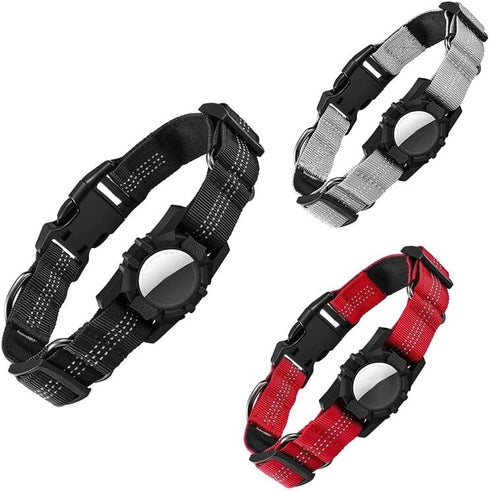 3 Pack AirTag Dog Collar, Reflective Dog Collar with AirTag Holder and Handle, Adjustable Nylon Air Tag Accessories Pet Collar for Small Medium La...