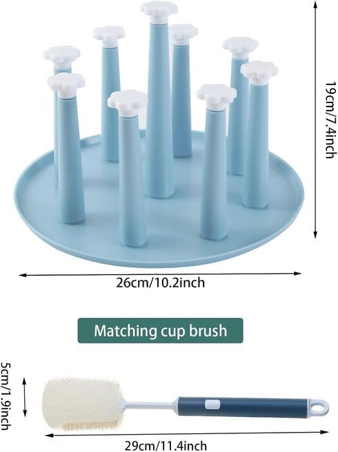 Drying Rack Bottle Rack Cup Drying Rack, Water Bottle Dryer Rack, 9 Cups Plastic Mug Stand,1 Cup Brush ?Coffee Mug Rack and Mug Holder Tree?for Ho...
