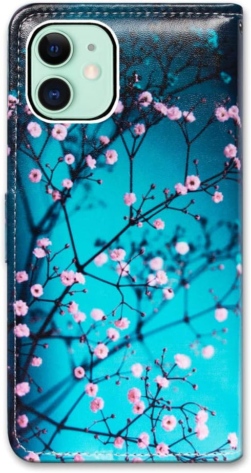 Case for iPhone 12 Mini, Plum Blossom Leather Flip Phone Case Wallet Cover with Card Slot Holder Kickstand for iPhone 12 Mini...