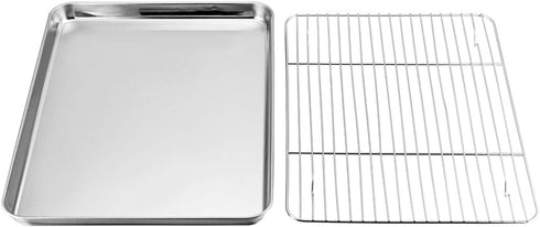 TeamFar Baking Sheet with Rack Set, Stainless Steel Baking Pan Tray Cookie Sheet with Cooling Rack, Non Toxic & Healthy, Easy Clean & Dishwasher S...