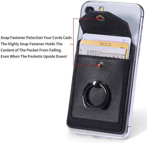 Ring Stand Stick on Wallet Cell Phone Slim Leather Wallet Stick on Wallet Credit Card RFID Blocking Sleeve Black...